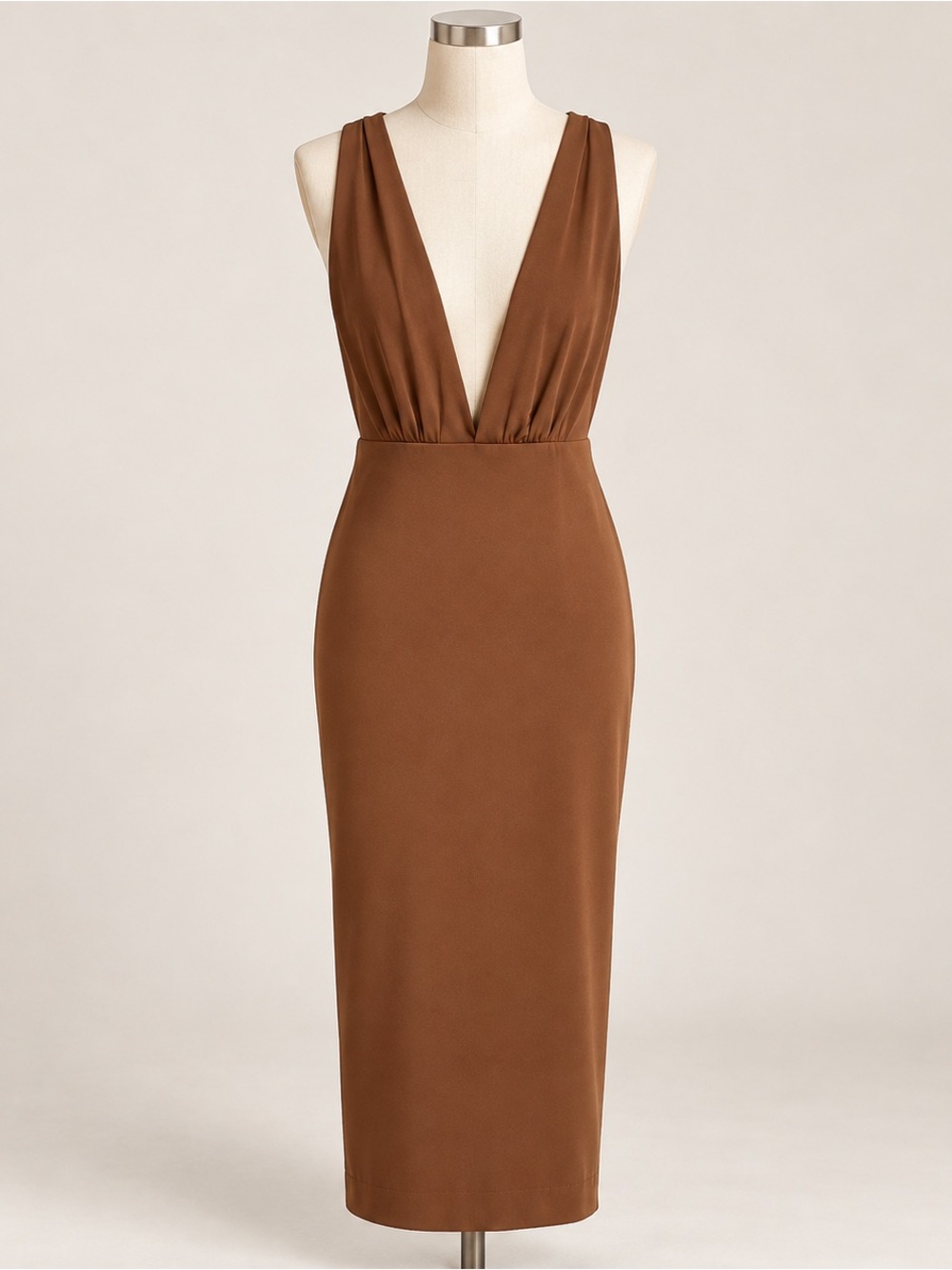 Reformation Deep V Plunging Midi Dress in Brown